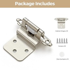 Brushed Nickel Cabinet Hinges 3/8 Inch Inset Self Closing 5 Pairs 10 Pack