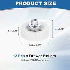 12Pcs Drawer Rollers Cabinet Drawer, 19mm Pulley Replacement Roller Wheels