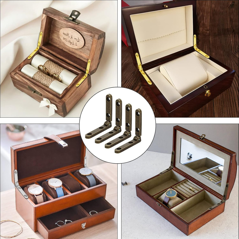 12 Pcs Bronze Hinges, 90 Degree Jewelry Box Hinge Wood Box Mini Hinge Gift Bo…