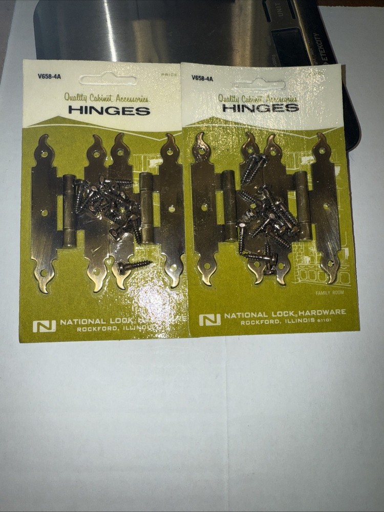 2-2 Pack Vintage National Lock Hardware Cabinet Hinges V658-4A Antique Brass NOS