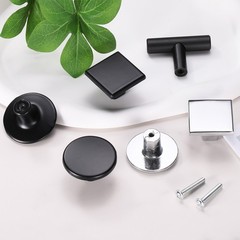 4 Pcs 1.26″ Black Cabinet Knobs Single Hole Square Drawer Knob with Screws