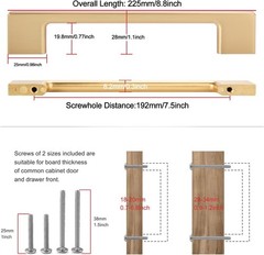 TUNNY 5 Pack Cabinet Handles-7.5″/192mm Screw Spacing Matte Champagne Brushed