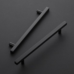 10 Pack 7-1/2″ Black Cabinet Handles Matte Square Pulls 10″ Overall Length