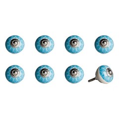 1.5 X 1.5 X 1.5 Ceramic Metal Aqua And White 8 Pack Knob