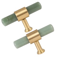 TUMBEELLUWA Set of 2 Crystal Stone T Bar Pull Handles with Screws, Brushed Br…