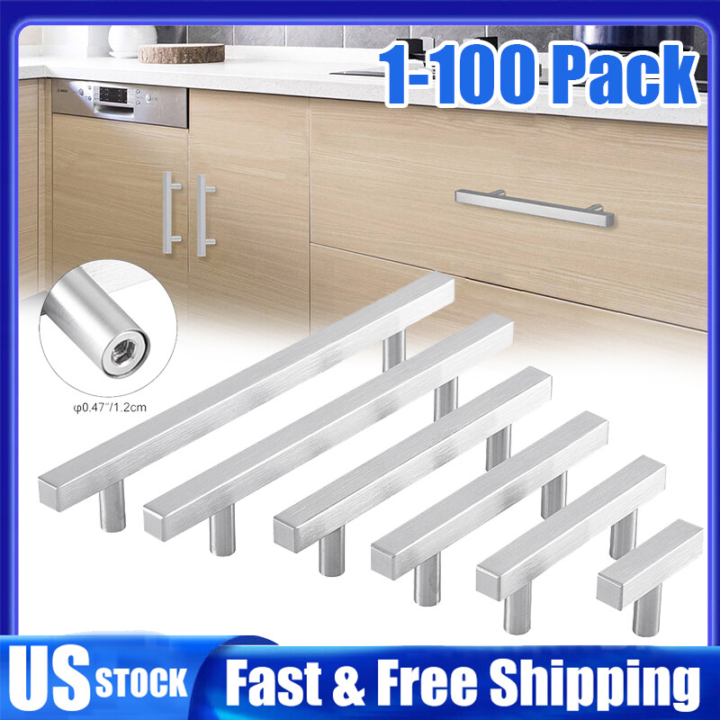Modern Cabinet Handles Pulls Kitchen Door Drawer T Knobs Stainless Steel LOT