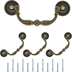 4Pcs 3.75 Inch Hole Center Vintage Drop Bail Drawer Pull Handles, Antique Bronze