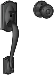 Schlage FE285 Camelot Handleset Matte Black w/ Latch & Strike