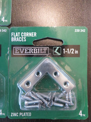 20 Flat Corner Braces w/Screws- Everbilt- 1-1/2″ Zinc Plated