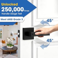 Exterior Door Locks, Keyed Alike Black Door Handle with Lock and Key, 4 Pack