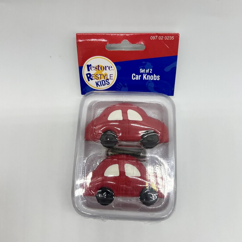 NWT Restore Restyle Kids Car Knobs Boy’s Room Home Decor Set of 2 Red Drawer Y2K