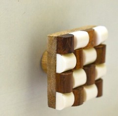Handmade Square Shape Wood and Resin Kitchen Cabinet Drawer Knob,set-6