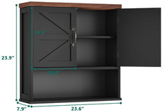 Gabinete de baño montado en pared negro con estante ajustable y almacenamiento