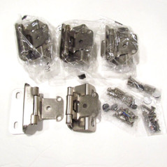 Semi Wrap Cabinet Door Hinges Lot of 8 Pair (16 Hinges) Screws Bumpers Silver
