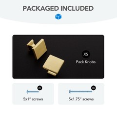 5 Pack Single Hole Brushed Gold Cabinet Knobs Zinc Alloy Pulls Kitchen Set