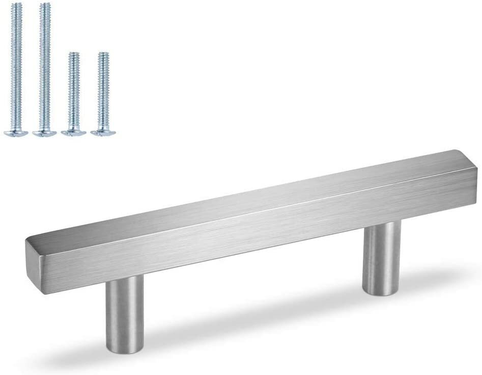 Square Kitchen Cabinet Pulls and Knobs Brushed Nickel T Bar 3in Hole Centers 10