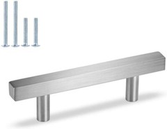 Square Kitchen Cabinet Pulls and Knobs Brushed Nickel T Bar 3in Hole Centers 10