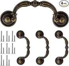4 Pack Antique Drop Bail Pull Handles 2.75 Inch Hole Center for Cabinet Dresser