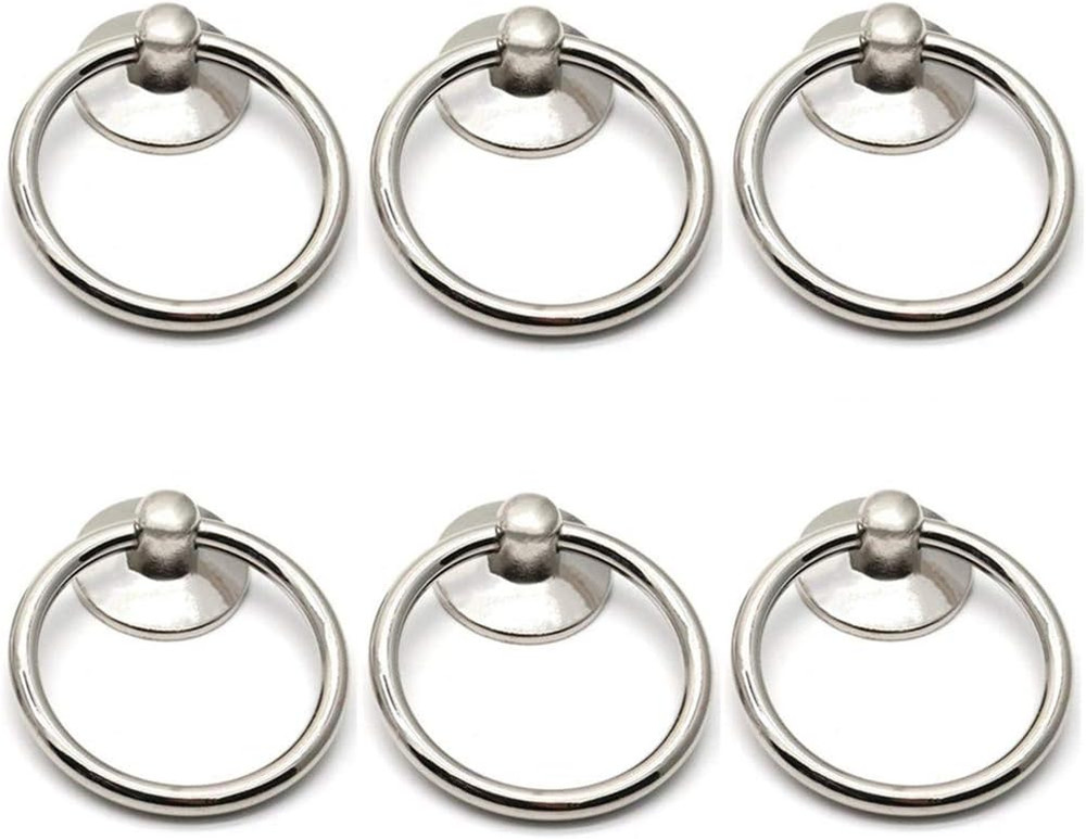 Drawer Ring Pull Drop Ring Knobs in Silver Tone – (6 Pcs)