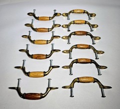 Set of 12 Amerock Antique Brass Oak Wood Center 3″cc Cabinet Hand Pull BP76245OB