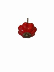 Set of 6 RED ENAMEL Pumpkin Shape PULL Drawer Cabinet Knob Porcelain Handle