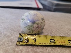 Vintage 1.25 In Round Beige Porcelain Cabinet Knobs With Flower Design