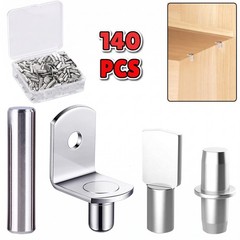 140-Pack 5mm & 1/4 Inch Nickel Cabinet Shelf Pins Support Pegs Kit 4 Styles
