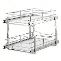 2-Tier Guide Rail Kitchen Cabinet Pull Out Shelf and Drawer Organizer Slide Out