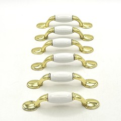 Six Piece Brass And Ceramic Drawer Cabinet Pulls 4 Inch Center