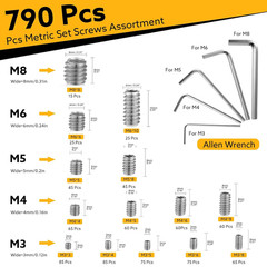 1317 Pcs 26 Size Metric + SAE Set Screw Assortment Kit Head Socket Hex Metric Se