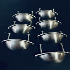Vtg 7 Pack Brushed Nickel Bin Cup Pull Cupboard Drawer Cabinet Hardware 4”