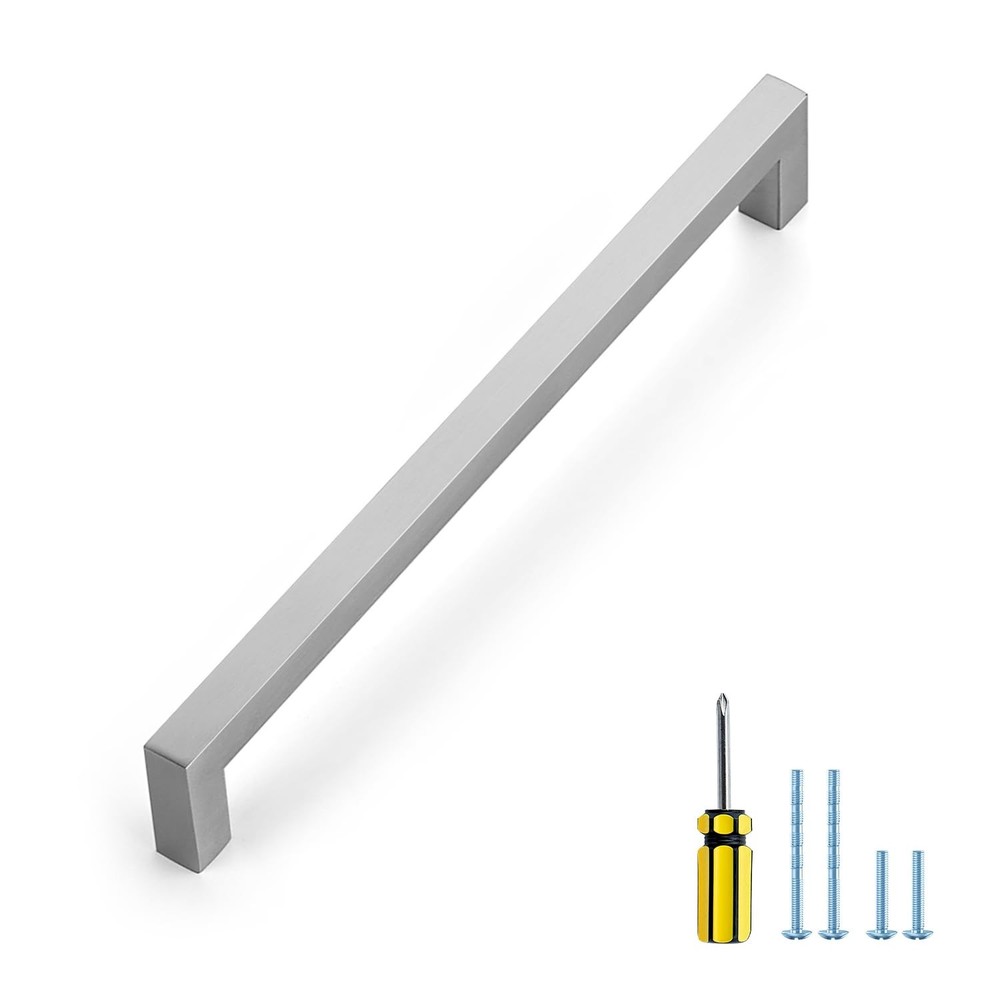 1 Pack 8-4/5 Brushed Nickel Square Cabinet Pull, Stainless Steel, Kitchen