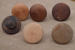 Salvaged Antique 19th Century Round 1 1/2″ Round Wood Knob/Pulls Cabinet Drawer
