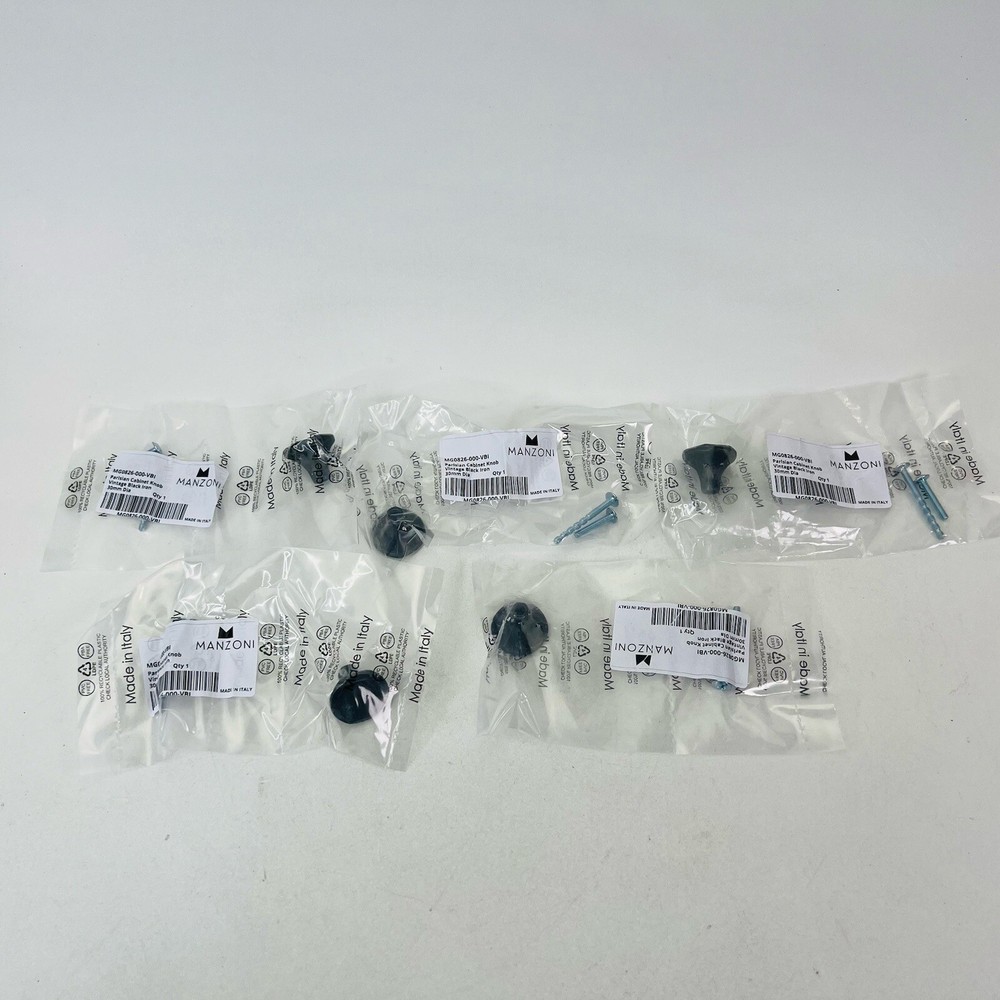 Lot of 5 Manzoni Mystic 1-3/16″ Parisian Cabinet Knobs Vintage Black Iron