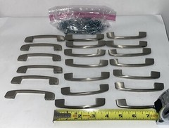 20 Nickel Silver Cabinet Door Handles Pulls w/Screws 20 Pre-Owned