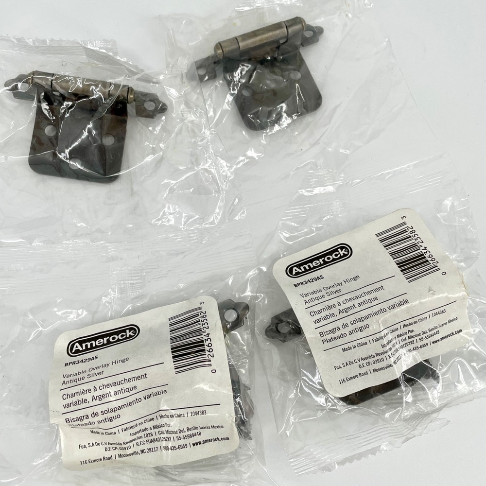 Cabinet Hinge Variable Overlay Face Mount Self-Closing Antique Silver 4-Pack Lot