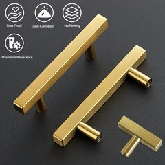 10Pack Gold Brushed Satin Brass Cabinet Handles Pulls Kitchen Stainless Steel