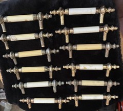 12 Vtg brass Ceramic drawer pulls cabinet door dresser Shabby Chic Amerock ? Lot