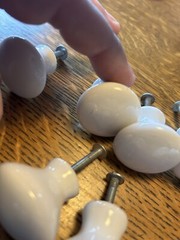 13 Vintage White Porcelain Oval Cabinet Drawer Knobs Pulls Approx. 1 X1.5 In.