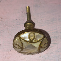 Vintage Round Cabinet Knob Antique Finish Gold/White 1.25in Single Hole