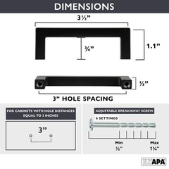 Black Cabinet Handles – 3 Inch Hole Center Modern Squared Drawer Pulls – 25 Pack