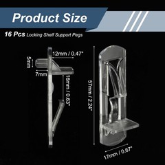 16Set Clear Plastic Locking Shelf Pins Fits 5mm Peg Hole 16mm Thick