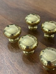 Vintage Lot of 8 Gold 1.5″ Mushroom Drawer Knobs and Screws | Plastic Brass