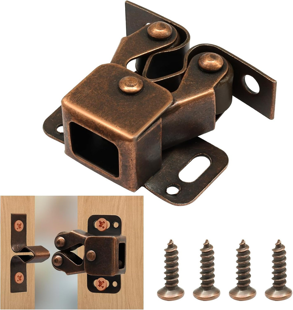 6 Pack Double Roller Cabinet Door Catch Latch Bronze with Mounting Screws Hardwa