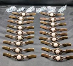 Vintage Lot of 18 Amerock Handle Pulls Speckled Ceramic Antique Brass 1970s MCM