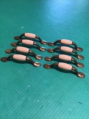 Lot of 8 Vintage Cream Beige Porcelain & Brass Cabinet Drawer Pull 3″ COC 17578