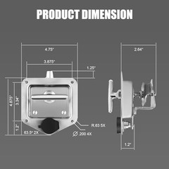 2-Pack T-Handle Latches, Truck Bed Tool Box Latch with Highly Polished