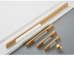 4PC x Kitchen Cabinet Handle Pull Gold Brushed Satin Brass/ Black Aluminum Alloy