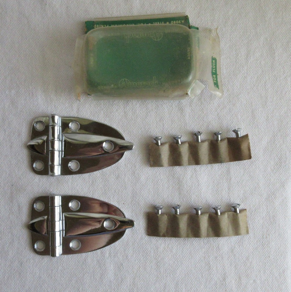 NOS Vtg. pair of chrome cabinet hinge flush door Amerock #A3080 cupboard Hoosier