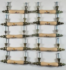 Vintage Metal and Ceramic Floral Drawer Or Cabinet Pull Handles 5 Inch Lot Of 10